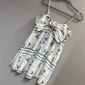 Floral  Babydoll Dress in Blue and White.